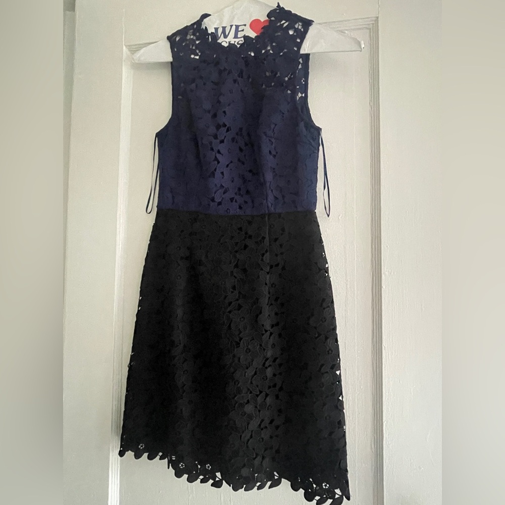 Elegant Navy and Black Lace Dress
